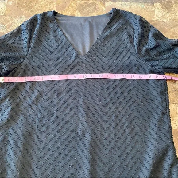 AlvaQ black v-neck chiffon blouse with sheer balloon sleeves size S - Picture 8 of 9